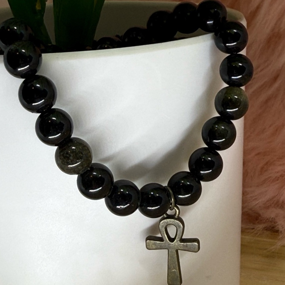 Golden Obsidian Ankh Bracelet